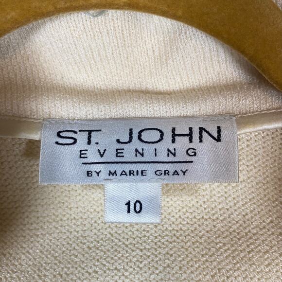 St John Evening Knit Cream Multi Shimmer Jacket Zip Front Skirt Suit Size 10 12 - Picture 4 of 16